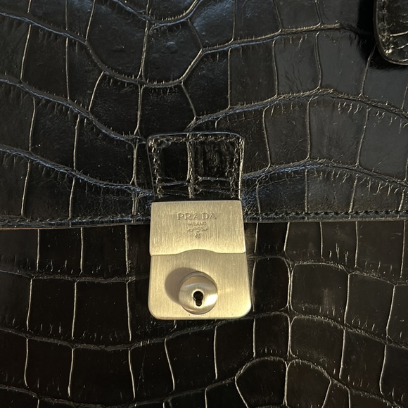 90’s Prada Black Croc embossed leather top handle handbag. - Picture 5 of 13